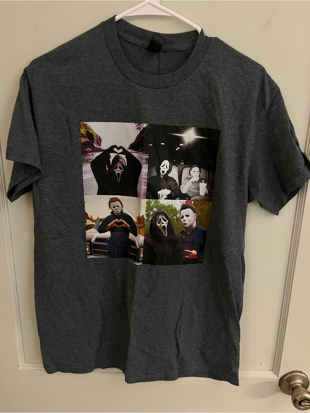 Gildan Dark Gray Unisex Short Sleeve Graphic Horror Mask Tee